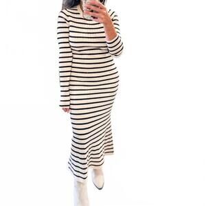 NEW HYFVE women's come and see striped sweater dress in cream black